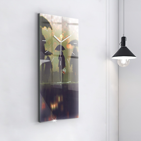 Vertikale Uhr mit motiv Menschen mit Regenschirmen