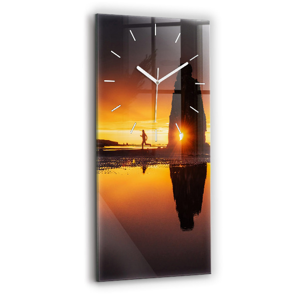 Vertikale Uhr mit motiv Läufer und Sonnenuntergang