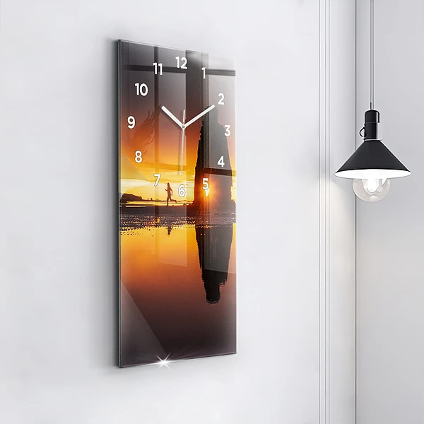 Vertikale Uhr mit motiv Läufer und Sonnenuntergang