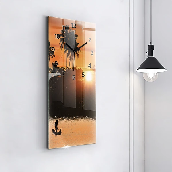 Vertikale Uhr mit motiv Sonnenuntergang Palmen Urlaub