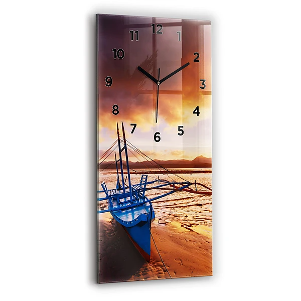 Vertikale Uhr Boot und Sonnenuntergang