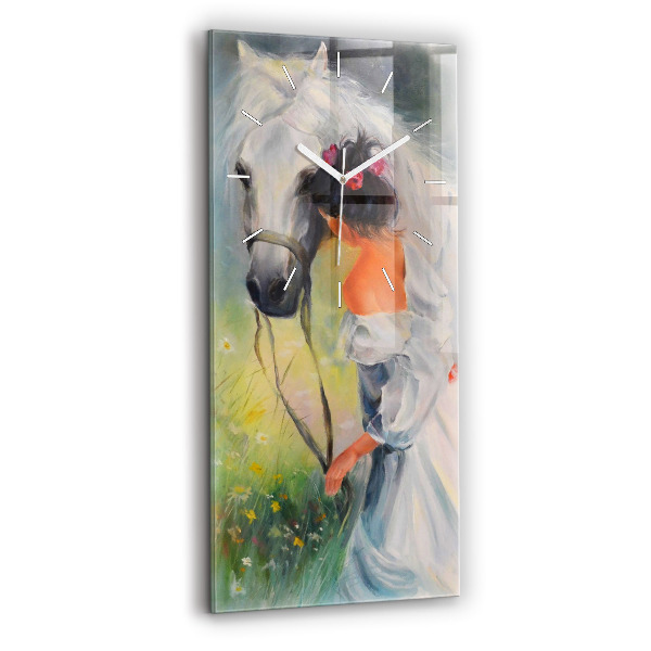 Vertikale Uhr mit motiv Schöne Frau mit Pferd