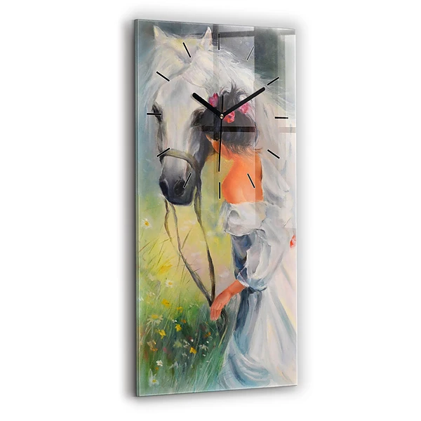 Vertikale Uhr mit motiv Schöne Frau mit Pferd