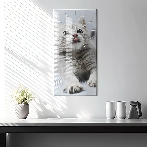 Vertikale Uhr mit motiv Katze auf dem Sofa