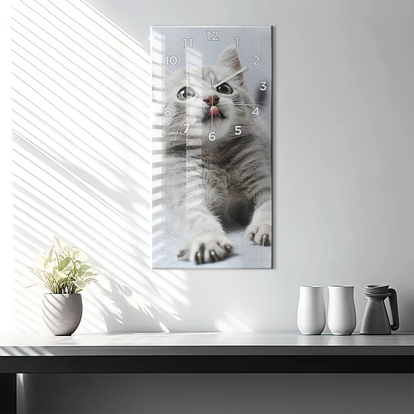 Vertikale Uhr mit motiv Katze auf dem Sofa