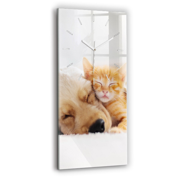 Vertikale Uhr mit motiv Schlafende Katze und Hund