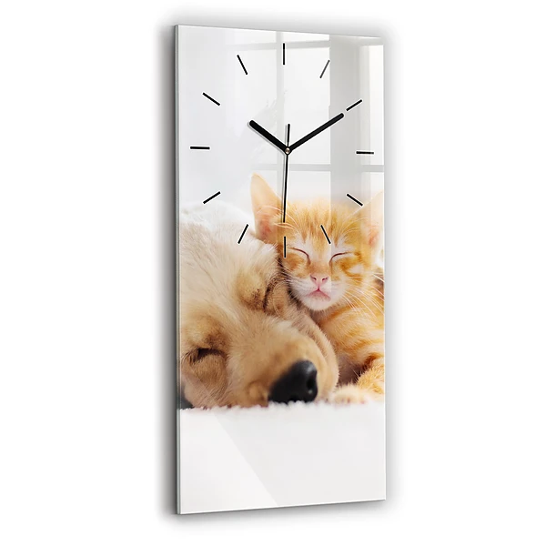 Vertikale Uhr mit motiv Schlafende Katze und Hund