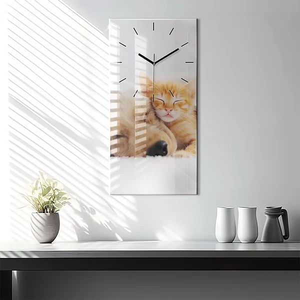 Vertikale Uhr mit motiv Schlafende Katze und Hund