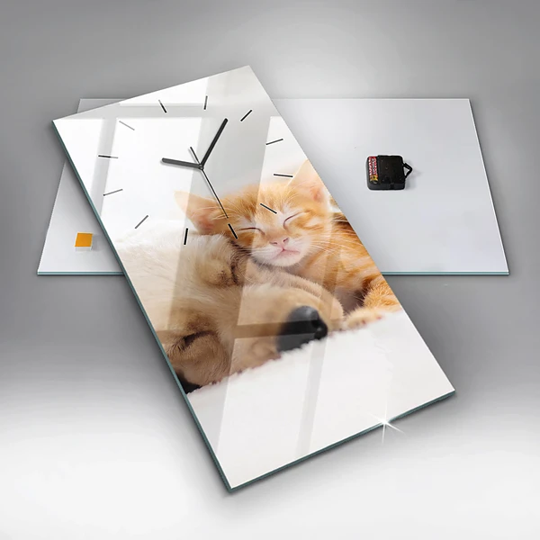 Vertikale Uhr mit motiv Schlafende Katze und Hund