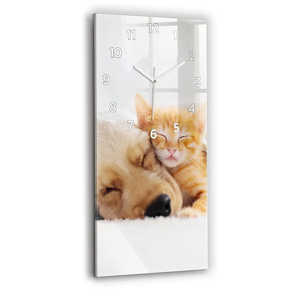 Vertikale Uhr mit motiv Schlafende Katze und Hund