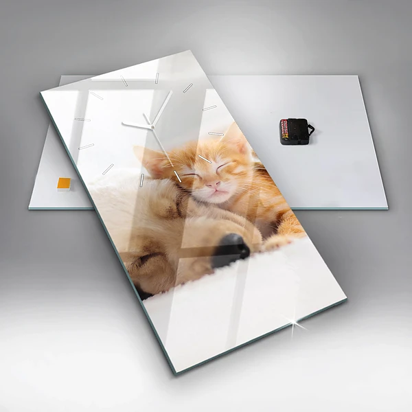 Vertikale Uhr mit motiv Schlafende Katze und Hund