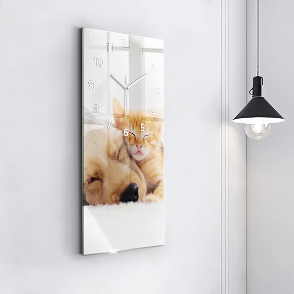 Vertikale Uhr mit motiv Schlafende Katze und Hund