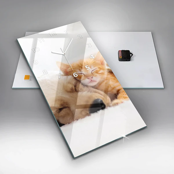 Vertikale Uhr mit motiv Schlafende Katze und Hund