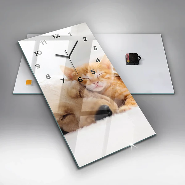 Vertikale Uhr mit motiv Schlafende Katze und Hund