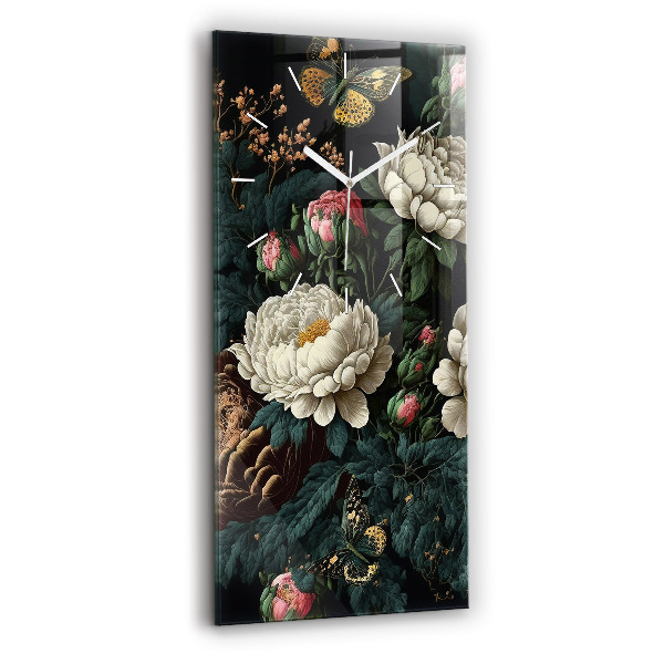 Vertikale Uhr Blume und goldene Schmetterlinge