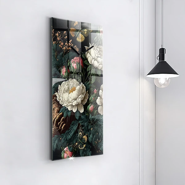 Vertikale Uhr Blume und goldene Schmetterlinge