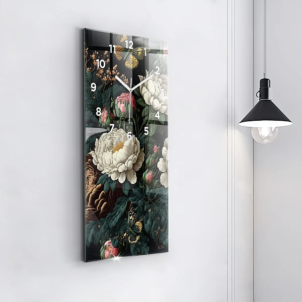 Vertikale Uhr Blume und goldene Schmetterlinge