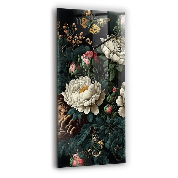 Vertikale Uhr Blume und goldene Schmetterlinge