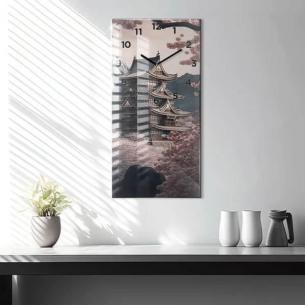 Vertikale Uhr Asiatischer Turm Kirschblüten