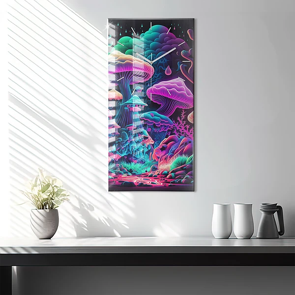 Vertikale Uhr mit motiv Neon-Pilze