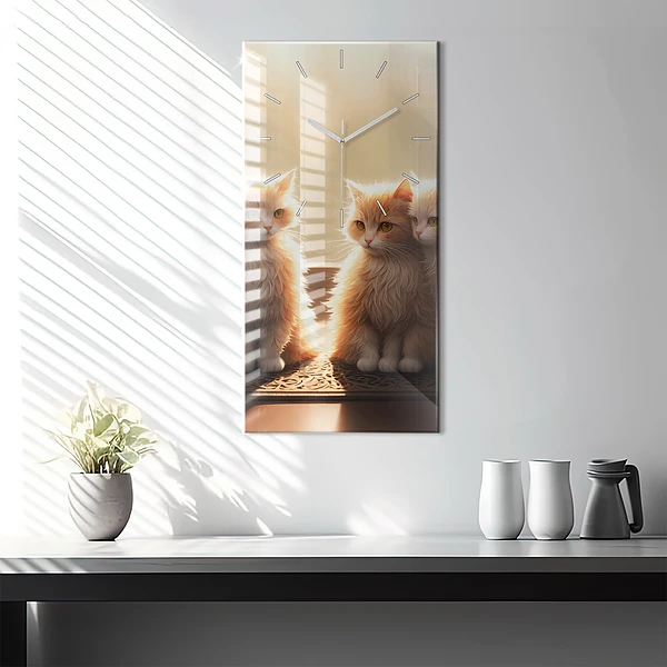 Vertikale Uhr mit motiv Vier Katzen in der Sonne