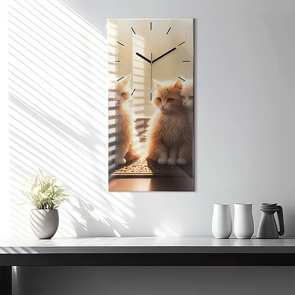 Vertikale Uhr mit motiv Vier Katzen in der Sonne