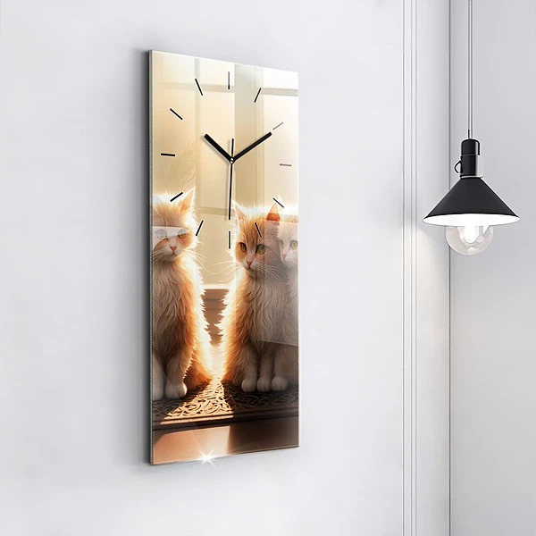 Vertikale Uhr mit motiv Vier Katzen in der Sonne