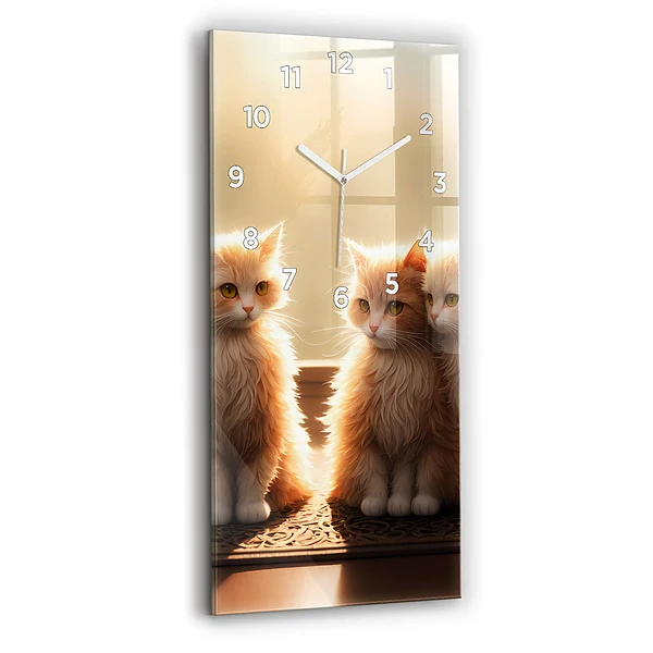 Vertikale Uhr mit motiv Vier Katzen in der Sonne