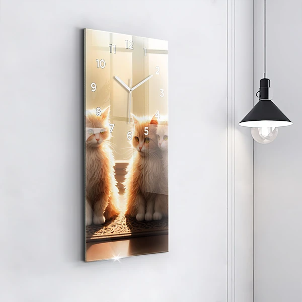 Vertikale Uhr mit motiv Vier Katzen in der Sonne