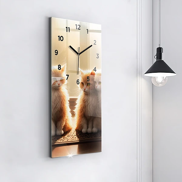 Vertikale Uhr mit motiv Vier Katzen in der Sonne