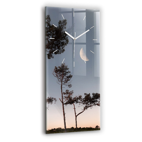 Vertikale Uhr mit motiv Mondsichel und Bäume