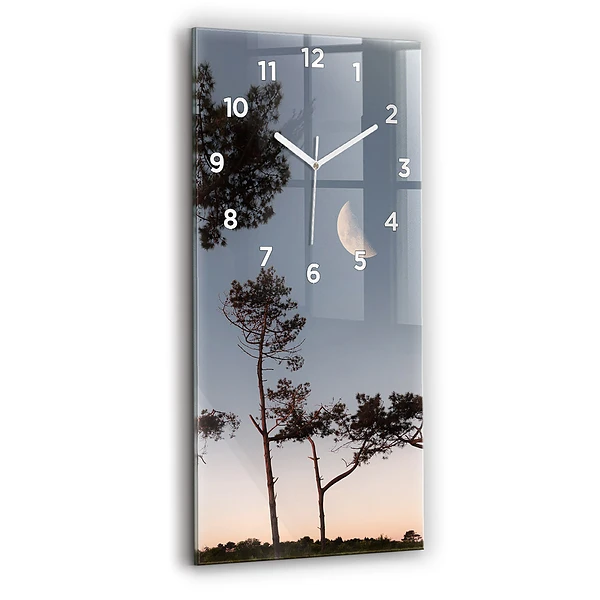 Vertikale Uhr mit motiv Mondsichel und Bäume