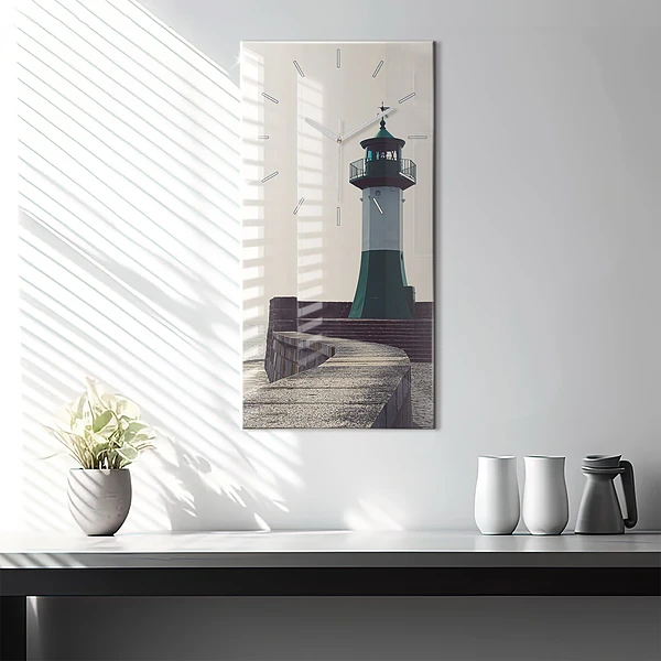 Vertikale Uhr mit motiv Leuchtturm und Meer
