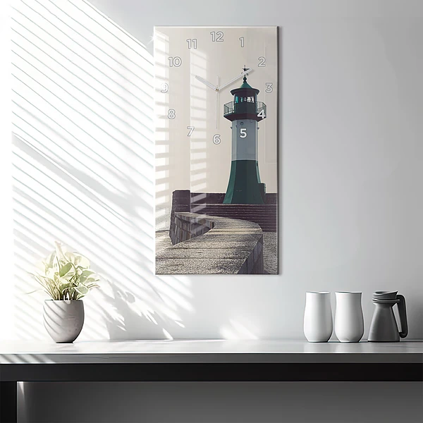 Vertikale Uhr mit motiv Leuchtturm und Meer