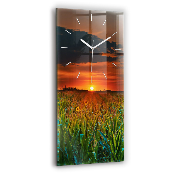 Vertikale Uhr mit motiv Sonnenblumen auf einer Wiese