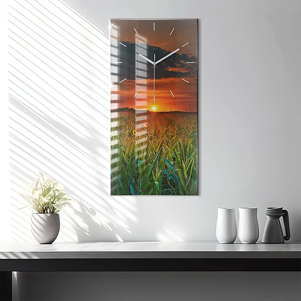 Vertikale Uhr mit motiv Sonnenblumen auf einer Wiese