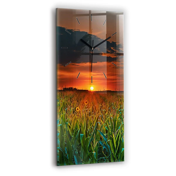 Vertikale Uhr mit motiv Sonnenblumen auf einer Wiese