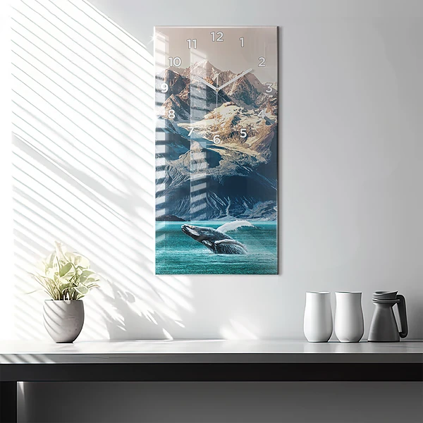 Vertikale Uhr mit motiv Walfisch Wasser