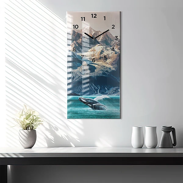 Vertikale Uhr mit motiv Walfisch Wasser