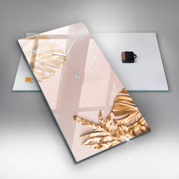 Vertikale Uhr mit motiv Goldene tropische Blätter