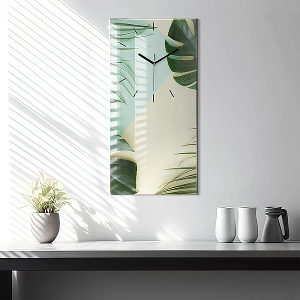 Vertikale Uhr mit motiv Monstera-Blätter