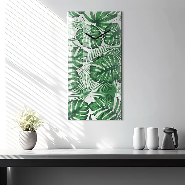 Vertikale Uhr mit motiv Monstera-Blätter
