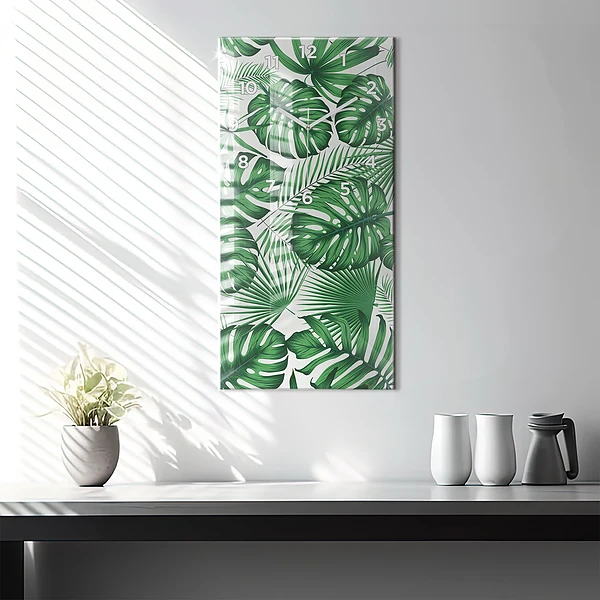 Vertikale Uhr mit motiv Monstera-Blätter