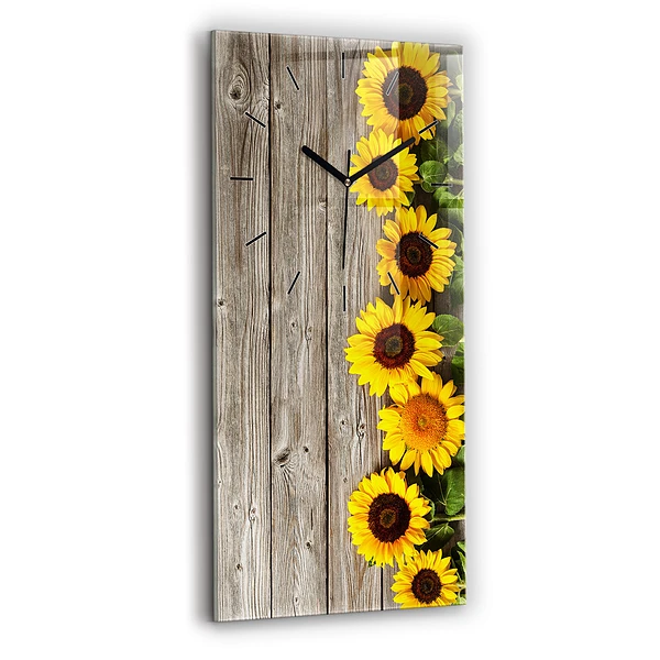 Vertikale Uhr Sonnenblumen auf den Brettern