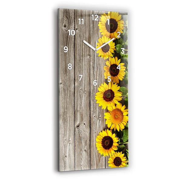 Vertikale Uhr Sonnenblumen auf den Brettern