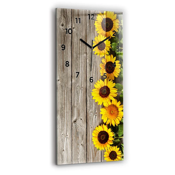 Vertikale Uhr Sonnenblumen auf den Brettern