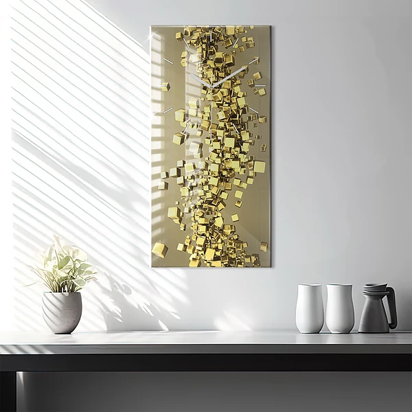 Vertikale Uhr Goldene Quadrate