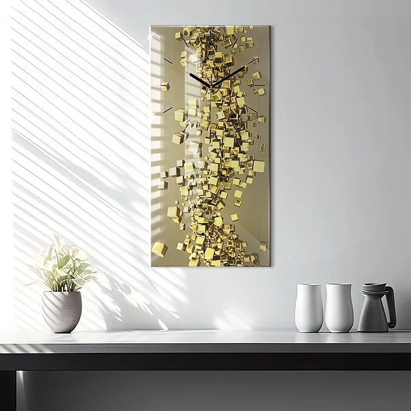 Vertikale Uhr Goldene Quadrate