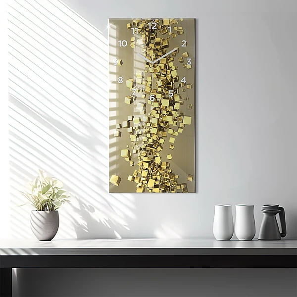 Vertikale Uhr Goldene Quadrate