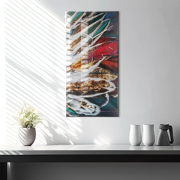 Vertikale Uhr mit motiv Hellbraune Federn eines Vogels